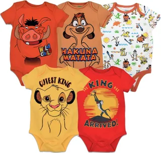 Disney Mickey Mouse Lion King Winnie the Pooh Pixar Toy Story Buscando a Nemo Baby Paquete de 5 mamelucos recién nacidos hasta bebés