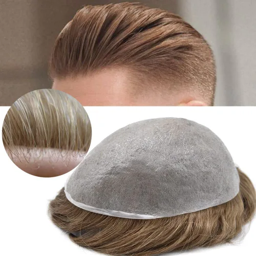 Vista 25 de Tupé para hombres, sistema de unidades de cabello humano real, pieza de cabello humano para hombres, extensiones de pelo de tupé, línea capilar