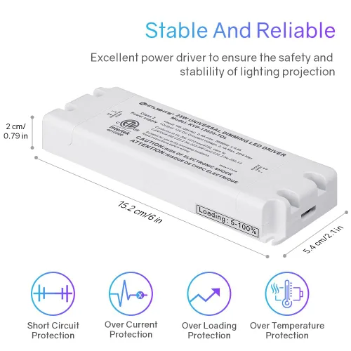 Vista 5 de HitLights Transformador de controlador LED regulable de 25 W, fuente de alimentación de 120 V CA a 12 V CC, compatible con atenuadores Lutron