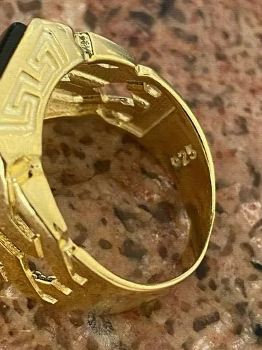 Vista 9 de Anillo de oro de 14 quilates sobre plata de ley 925 maciza real, anillo de ónix negro natural, anillo rectangular de hip hop, precioso anillo