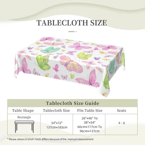 Vista 5 de Colorful Butterfly Table Cloth Rectangle Table,Waterproof Tablecloth Rectangle Table Cloth Tablecloths for 6 Foot Rectangle Tables manteles de mesa