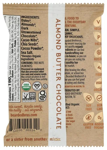 Vista 2 de Bearded Brothers Barra de chocolate con mantequilla de almendras orgánica impresionante, 1.52 onzas