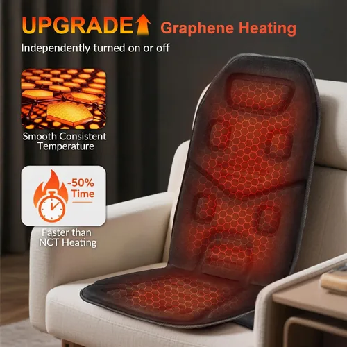 Vista 5 de COMFIER Cojín de Asiento Masajeador de Espalda con Calor, 10 Motores de Vibración, Almohadilla de Silla de Masaje, Masajeador de Silla para Alivio