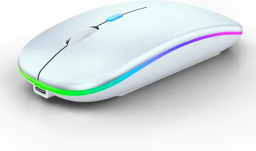 Vista 17 de WREANU Ratón inalámbrico Bluetooth recargable con luces LED, uso silencioso y delgado (BT5.2 y 2.4G USB portátil) modo dual, ratón de computadora