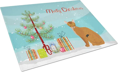 Caroline's Treasures CK4739LCB Abyssinian Cat Merry Christmas Glass Cutting Board Large Decorative Tempered Glass Kitchen Cutting and Serving Board