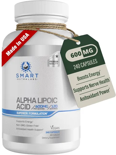 Ácido alfa lipoico de 600 mg por porción, 240 cápsulas veganas, sin gluten, ALA puro sin OMG, apoya la energía y el antioxidante
