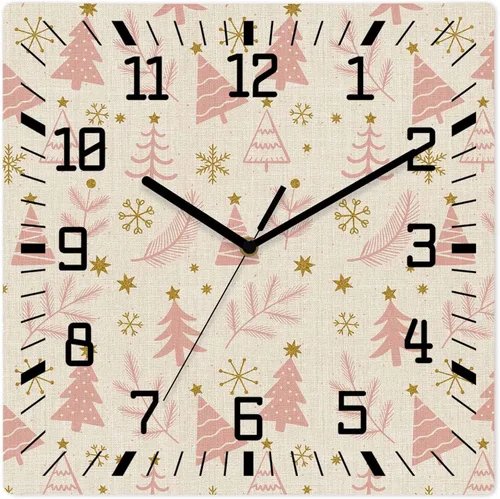 Vista 10 de Christmas Tree Wooden Wall Clock Silent Non Ticking, Winter Xmas Pine Leaf Snowflake Black Square Wall Clocks Battery Operated, Decor Clock for Home