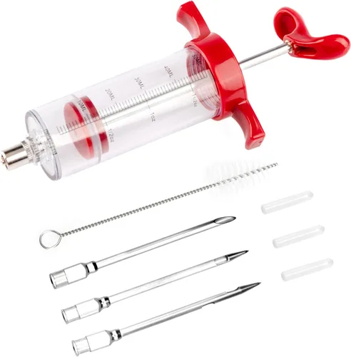 Vista 9 de Kit de jeringa inyectora de carne de pavo con 3 agujas de adobo para ahumador de parrilla, 1 cepillo de limpieza, 1 onza/1.0 fl oz de gran