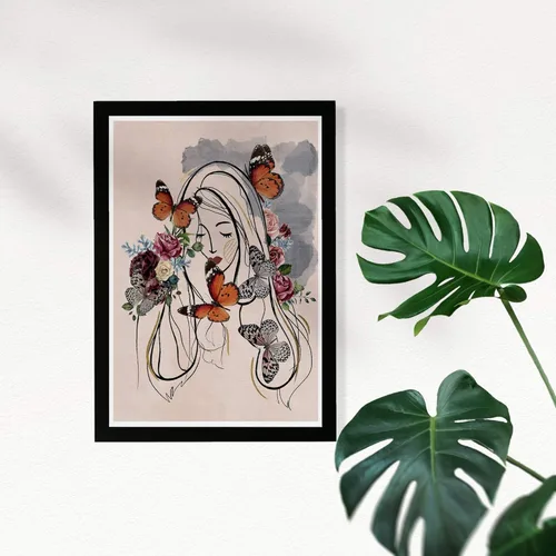 Vista 2 de Wynwood Studio Animals Framed Wall Art Prints 'Butterfly Hair' Insects Home Décor, 13" x 19", White, Orange