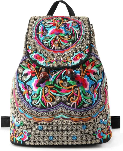 Goodhan - Mochila de viaje para mujer, diseño clásico de bordado étnico