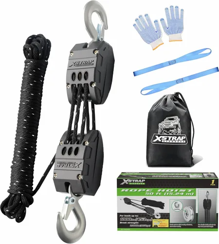 Vista 9 de XSTRAP STANDARD - Sistema de polea de bloque y aparejos de alta resistencia, capacidad de 1000 libras, potencia de elevación 5:1, polipasto