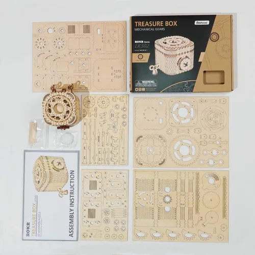 Vista 7 de ROKR Caja de tesoros con rompecabezas mecánicos de madera 3D Modelo de rompecabezas DIY Proyectos de rompecabezas mentales para adultos Edad 14+