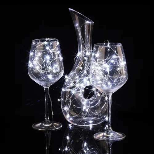 Vista 6 de 4 x Cadenas de luces de hadas, funciona con pilas, cadenas de alambre plateado, 8 modos, 5 m, 50 LEDs, cadena de luces con temporizador y control