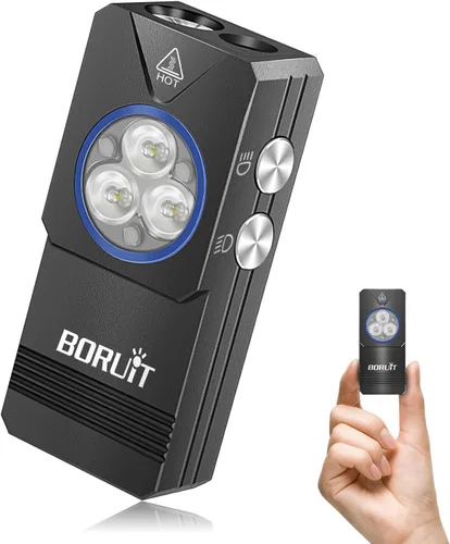 BORUIT EV30 Mini linterna LED EDC con luz UV de 365 nm, 550 lúmenes linterna de bolsillo con llavero recargable USB-C, cola magnética y clip