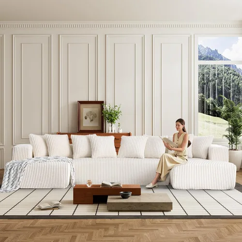 Vista 33 de Sofá Cloud de gran tamaño sin estructura con chaise longue, sofá modular moderno con asiento profundo, varias combinaciones de sofás tapizados