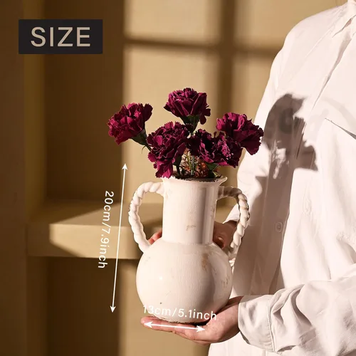 Vista 2 de VICTOR & TERESA Jarrones blancos decorativos para decoración del hogar, jarrón rústico de cerámica de 8 pulgadas para flores, jarrones de granja