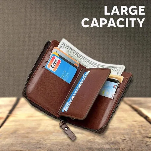 Vista 3 de Vdhwter Cartera multifuncional de piel sintética resistente al agua, con bloqueo RFID, cartera de gran capacidad con cremallera para hombres