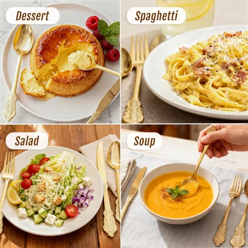 Vista 7 de WDF 300 cubiertos de plástico dorado desechables, cubiertos de plástico resistente, juegos de cubiertos dorados que incluyen 100 tenedores, 100