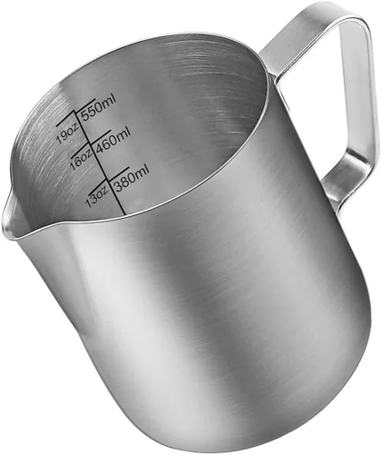ENLOY Jarra de espuma de leche, jarra de vapor de 20 onzas, accesorios para máquina de café expreso de acero inoxidable, accesorios para barra de