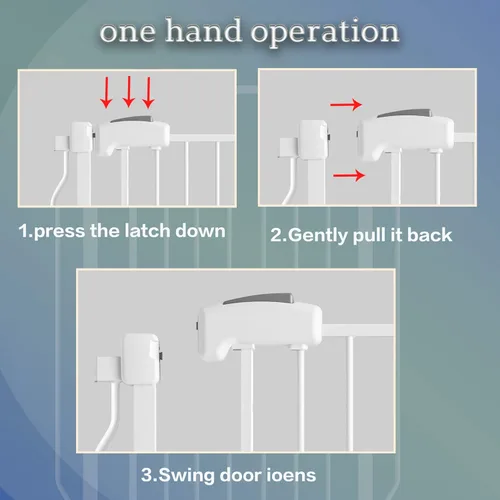 Vista 5 de Puerta extra alta para bebé, puertas extra anchas para perros, para la casa, puerta de seguridad de metal blanco, puerta de seguridad para niños