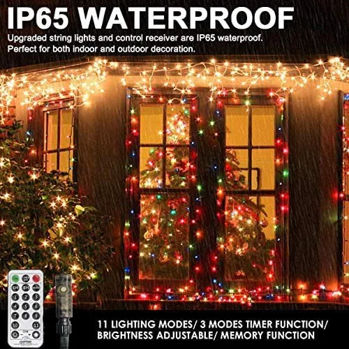 Vista 2 de Decute - Luces de Navidad cambiantes de 4 colores en 1 cadena de luces, 11 modos, 108 pies, 300 LED, extensibles, impermeables