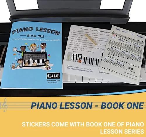 Vista 3 de QMG Pegatinas para piano y teclado con lección de música completa y libro guía - Diseñado e impreso en Estados Unidos