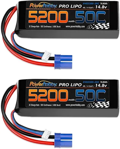 Vista 3 de Powerhobby 4S 14.8V 5200mAh 50C Lipo Battery Soft Case 4-Cell w EC5 Plug (2)