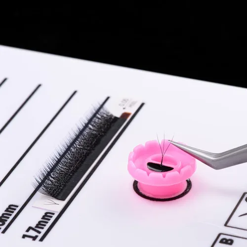 Vista 2 de Anillos de pegamento para extensión de pestañas, 200 piezas de soporte de pegamento de volumen, anillo de pestañas de fácil abanico, taza de flores