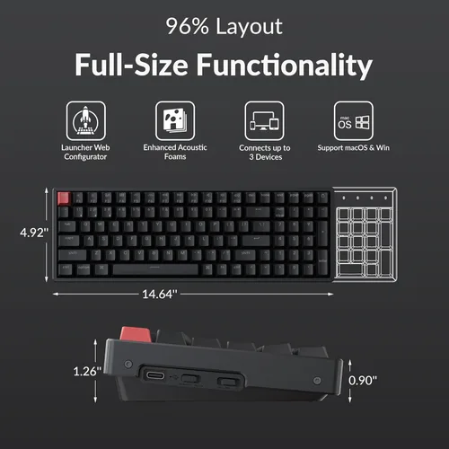Vista 2 de Keychron K4 96% Layout QMK Teclado Mecánico Inalámbrico y Cableado Interruptor Super Rojo, Marco de Aluminio con Retroiluminación RGB con Teclas PBT