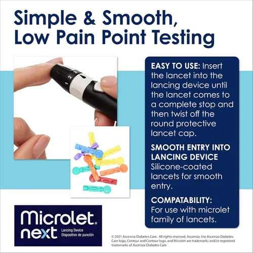 Vista 4 de Ascensia MICROLET Lancetas para análisis de sangre de glucosa, multicolor, 100