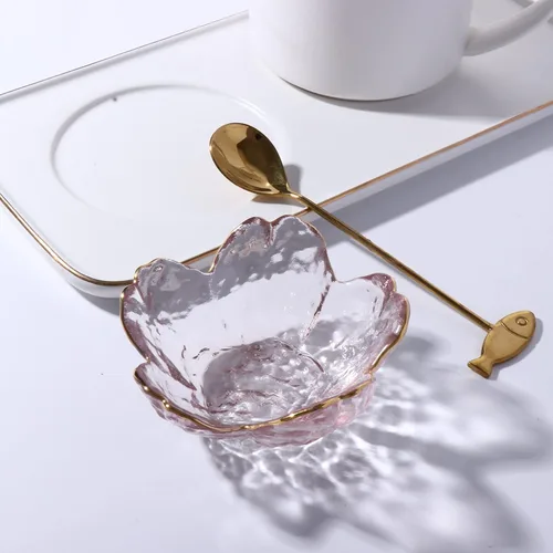 Vista 6 de Leadigol 2 platos de condimentos, pequeños platos de vidrio con flores rosas, cuencos de salsa de soja, cuenco decorativo con forma de flor