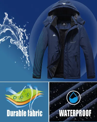 Vista 4 de Chaqueta de esquí impermeable para hombre, resistente al viento, cortavientos, abrigo de nieve cálido con capucha