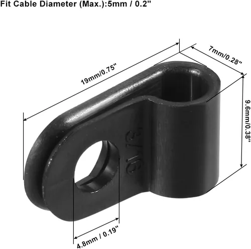 Vista 3 de uxcell 100 Uds Nylon R-Type Cable Clamp Organizador Cable Clips para Gestión de Cables 0.197 in Negro CC-0.5