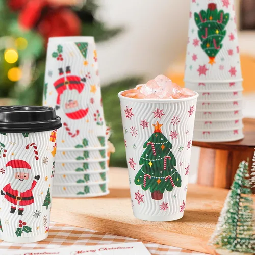 Vista 10 de Lamosi 500 Pack - 12 oz Insulated Disposable Coffee Cups with Lids, To Go Paper Coffee Cups with Lids, Corrugated Ripple Wall Cup for Hot Drink