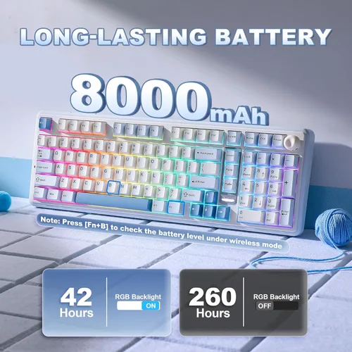 Vista 7 de YUNZII B98 PRO QMK/VIA Wireless Mechanical Gaming Keyboard, 96% Layout with Numpad and Cute Cat Knob, BT/2.4G/USB-C, Pre-Lubed Switch Hot Swap