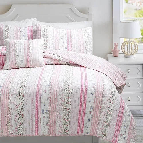 Vista 12 de Cozy Line Home Fashions - Juego de ropa de cama reversible de lunares y rayas en negro, blanco y rosa, con estrellas, de 100% algodón, colcha