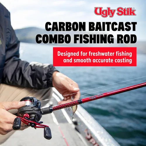 Vista 2 de Combo de carrete de cebo de bajo perfil y caña de pescar Ugly Stik Carbon
