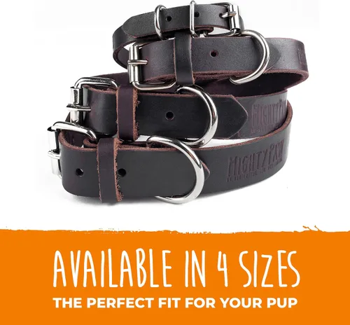 Vista 6 de Collar de perro de cuero Mighty Paw - Cuero genuino envejecido - Hebilla de metal fuerte - Comodidad máxima - Estilo moderno para todas las razas