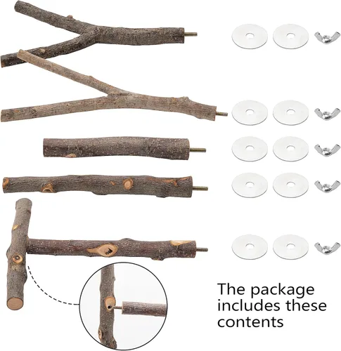 Vista 2 de EBaokuup 5 perchas para pájaros de madera natural para loro, soporte de madera para loros, ramas, jaula, accesorios para pájaros pequeños