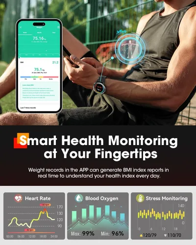 Vista 2 de Relojes inteligentes para hombres, reloj inteligente militar con llamadas Bluetooth, rastreador de actividad física impermeable con frecuencia