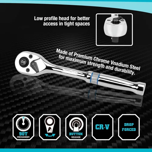 Vista 3 de DURATECH Juego de llaves de vaso de 1/2", 33 piezas, incluye enchufes métricos/SAE, trinquete de 1/2 pulgada, barra de disyuntor y adaptadores