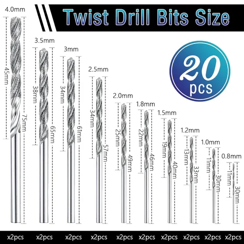 Vista 2 de Honoson Juego de 20 brocas de diamante para piedra con punta de torsión, broca de perforación pesada de micro conjunto para vidrio, baldosas
