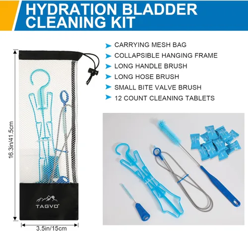 Vista 3 de TAGVO Hydration Bladder Cleaning Kit, 6 in 1 Water Bladder Cleaner Set - 3 Brushes, Collapsible Hanger, 12 Cleaning Tablets & Carry Pouch, Water