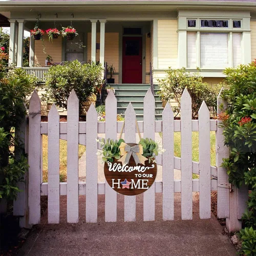 Vista 5 de Letrero de bienvenida de temporada intercambiable para puerta delantera, corona con 16 iconos reemplazables, coronas de madera rústica de Navidad