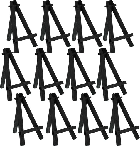 Vista 6 de U.S. Art Supply Mini caballete de 5 pulgadas (paquete de 6) – Soporte de exhibición de mesa de madera negra con marco en A, mini caballete