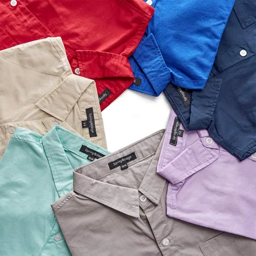 Vista 5 de Spring&Gege Camisa de vestir tejida de manga larga para niño, uniforme escolar formal, camisa con botones