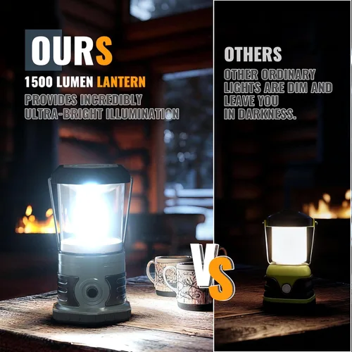 Vista 6 de innofox Linterna LED para campamento, 1500 lm para cortes de energía con 4 baterías D incluidas, linterna con 4 modos de luz, luz de tienda