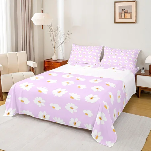 Vista 16 de Castle Fairy Daisy Florals Bed Sheet Set for Kids,Cartoon Wildflowers Sheets Set,Retro Country Style Home Decor Sheet Sets with Deep Pocket,Top Flat