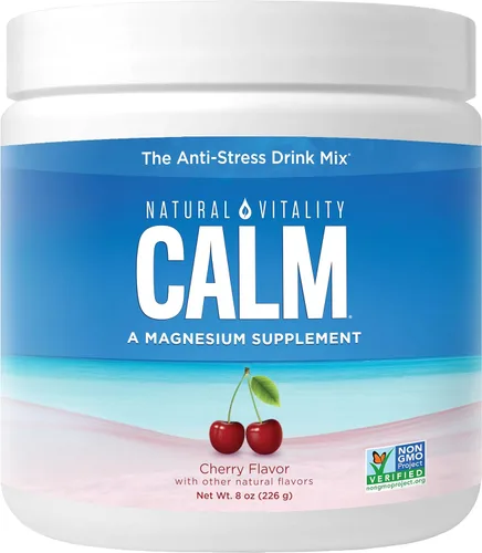 Natural Vitality Calm, suplemento de magnesio, mezcla de bebida en polvo antiestrés, sin gluten, vegana y sin OMG, cereza, 8 onzas