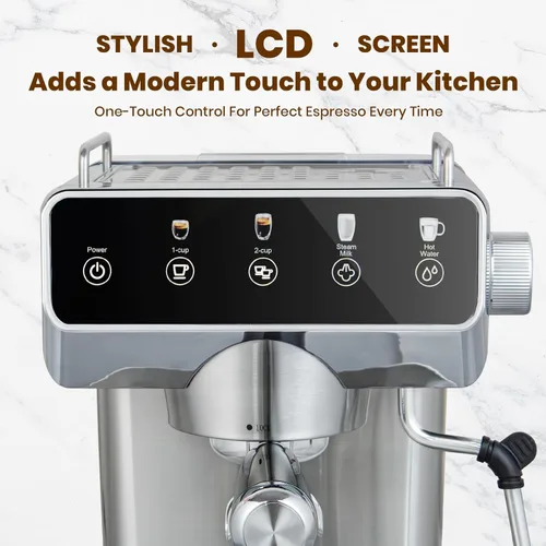 Vista 6 de Expresso - Cafeteras con pantalla táctil de 20 bares, máquina de espresso profesional con espumador de leche y agua caliente, cafetera de acero